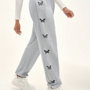 Gray Butterfly Print Kids Joggers​